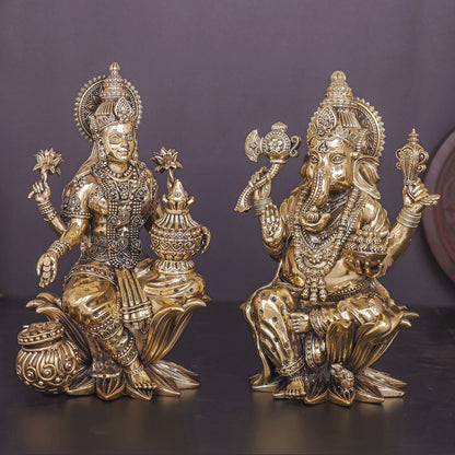 Brass Superfine Ganesha Lakshmi Idol 10 Inches by vendor-unknown - Hindu Gods (View 3)