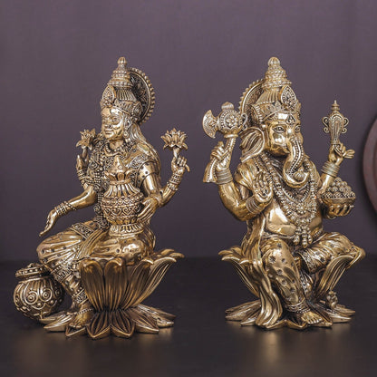 Brass Superfine Ganesha Lakshmi Idol 10 Inches by vendor-unknown - Hindu Gods (View 4)