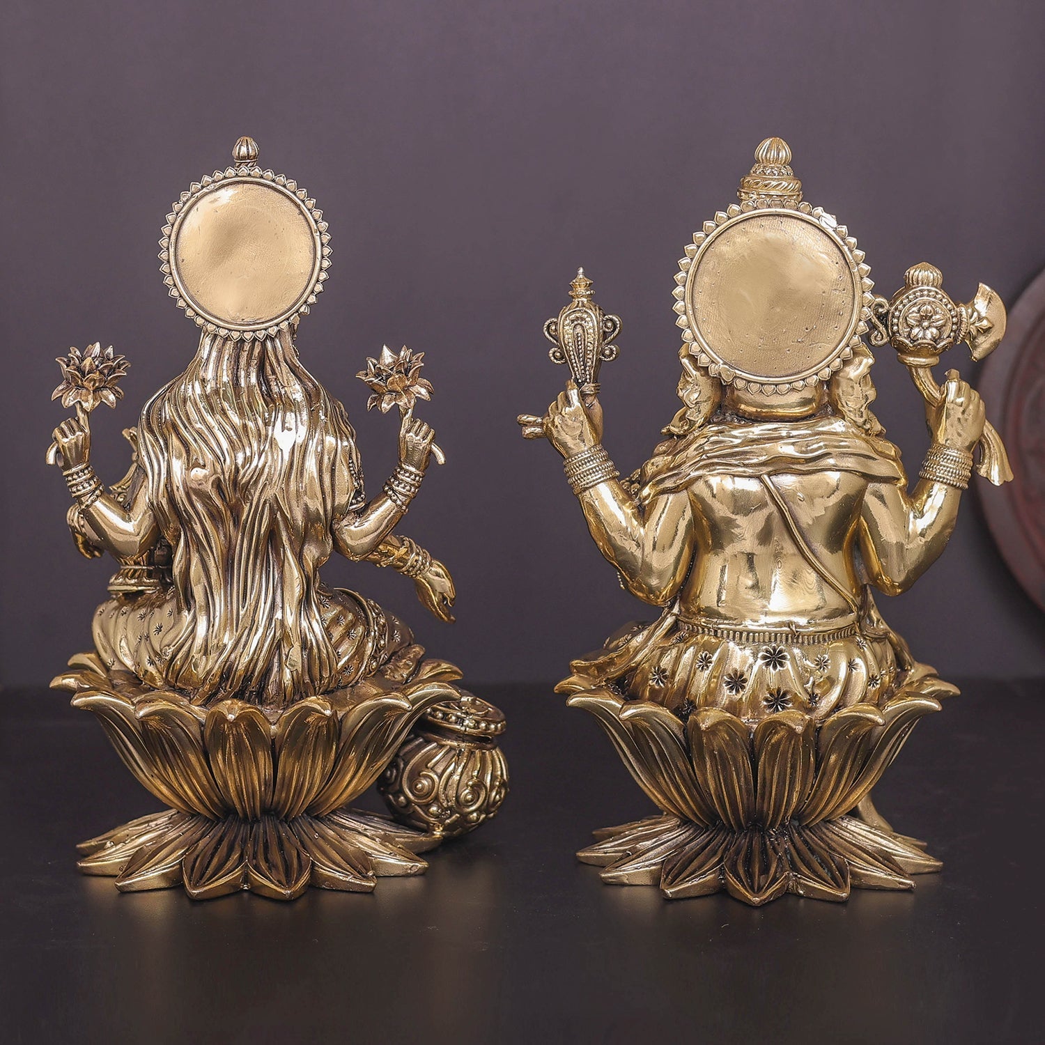 Brass Superfine Ganesha Lakshmi Idol 10 Inches - Image 5