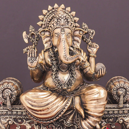 Brass Superfine Ganesha Idol Seated on Singhasan 6 Inch by vendor-unknown - Hindu Gods (View 2)