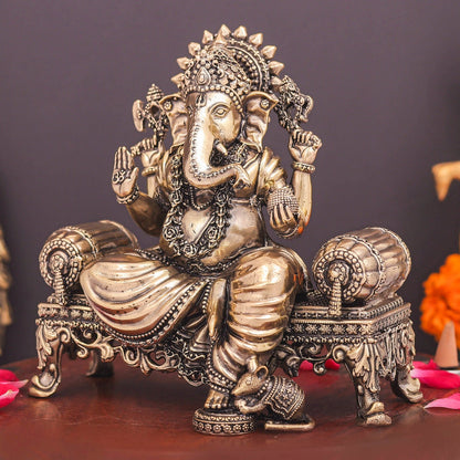 Brass Superfine Ganesha Idol Seated on Singhasan 6 Inch by vendor-unknown - Hindu Gods (View 4)