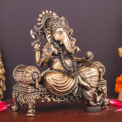 Brass Superfine Ganesha Idol Seated on Singhasan 6 Inch by vendor-unknown - Hindu Gods (View 5)