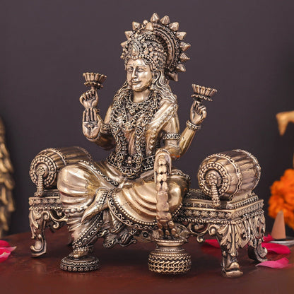 Brass Superfine Goddess Lakshmi Idol Seated on Singhasan 6 Inch by vendor-unknown - Hindu Gods (View 4)