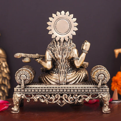 Brass Superfine Goddess Saraswati Idol Seated on Singhasan 6 Inch by vendor-unknown - Hindu Gods (View 6)