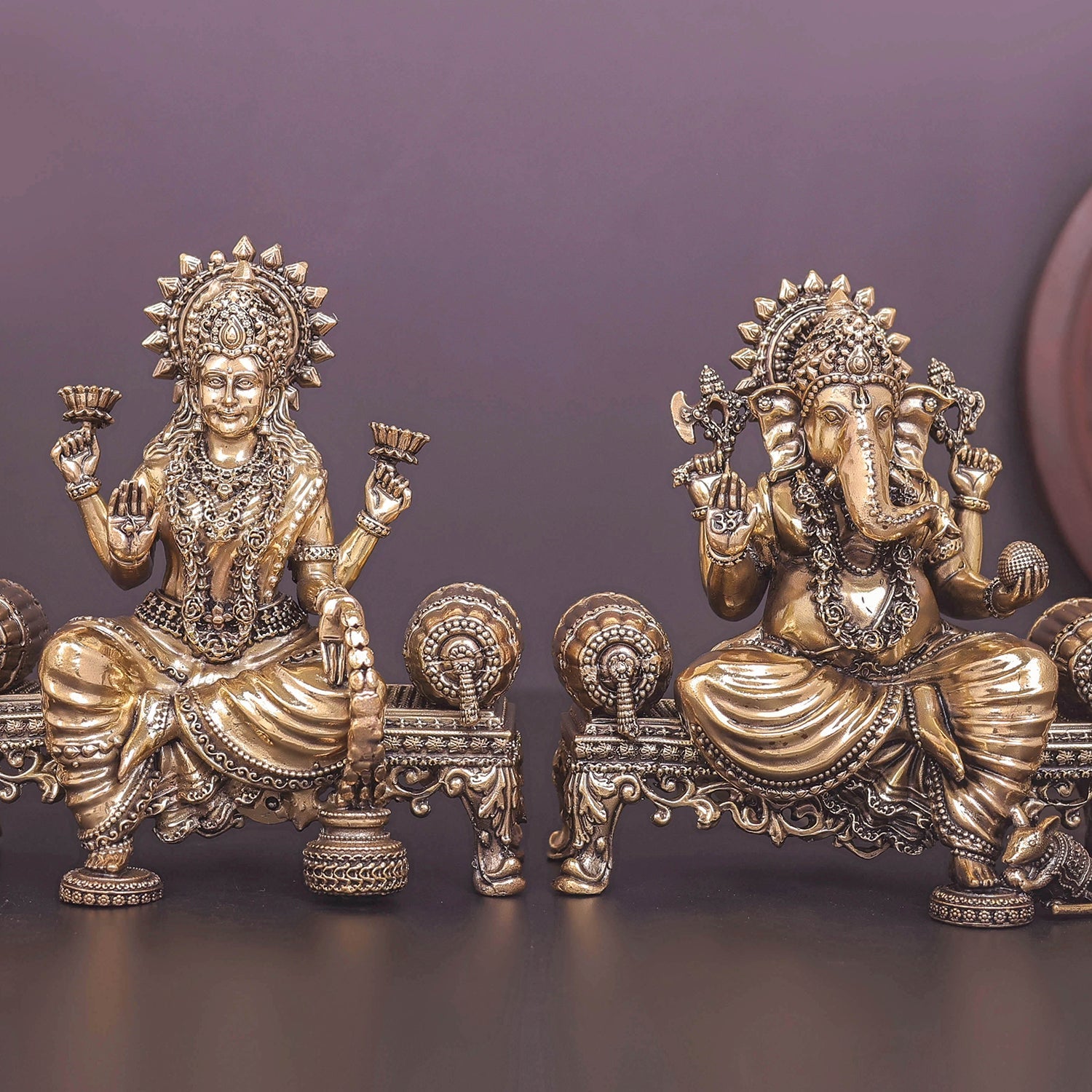 Brass Superfine Ganesha Lakshmi Idol 6 Inch - Image 2