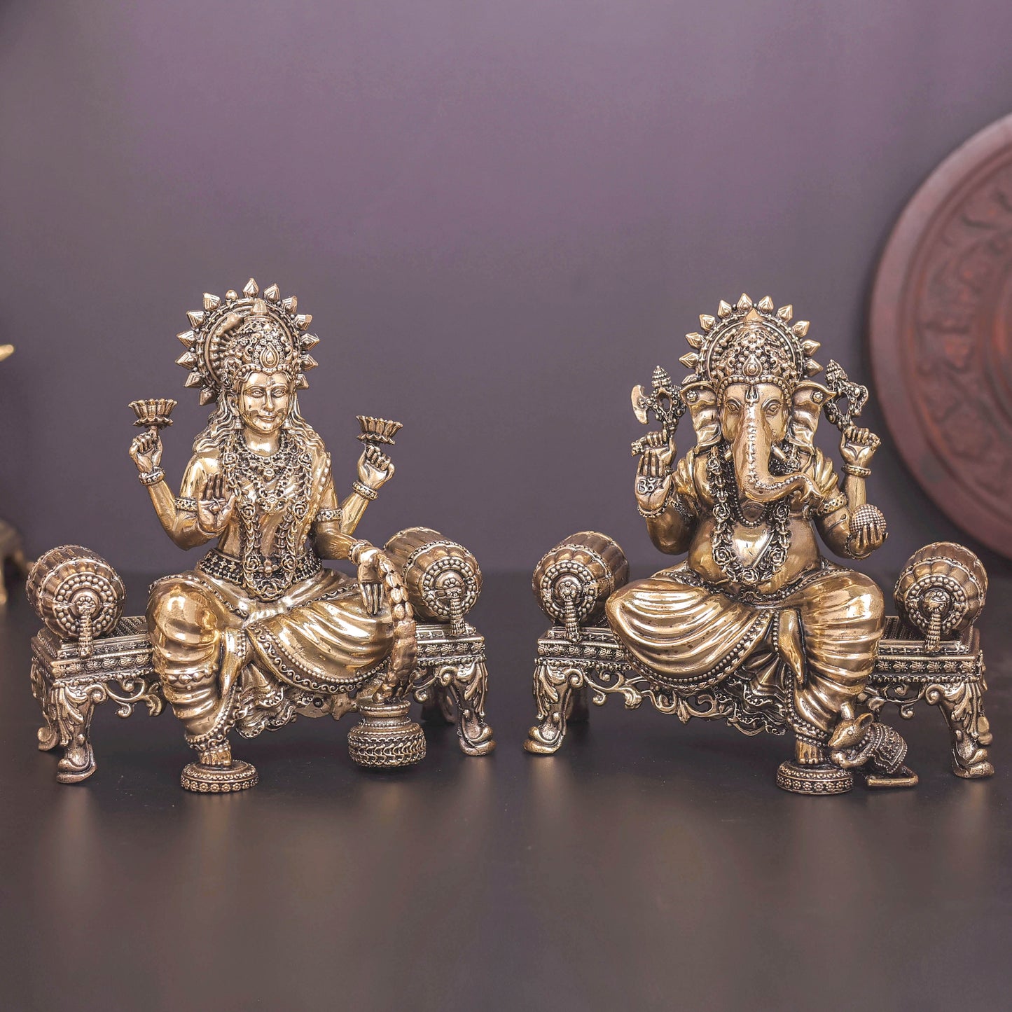 Brass Superfine Ganesha Lakshmi Idol 6 Inch