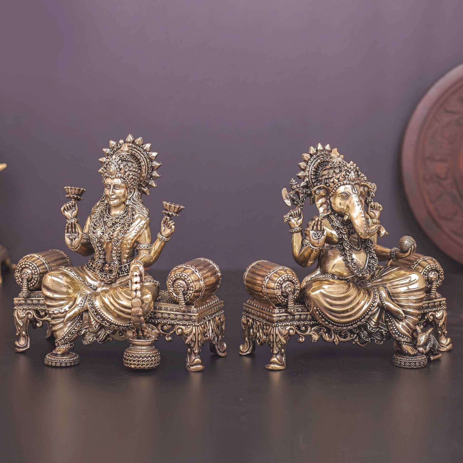Brass Superfine Ganesha Lakshmi Idol 6 Inch - Image 4