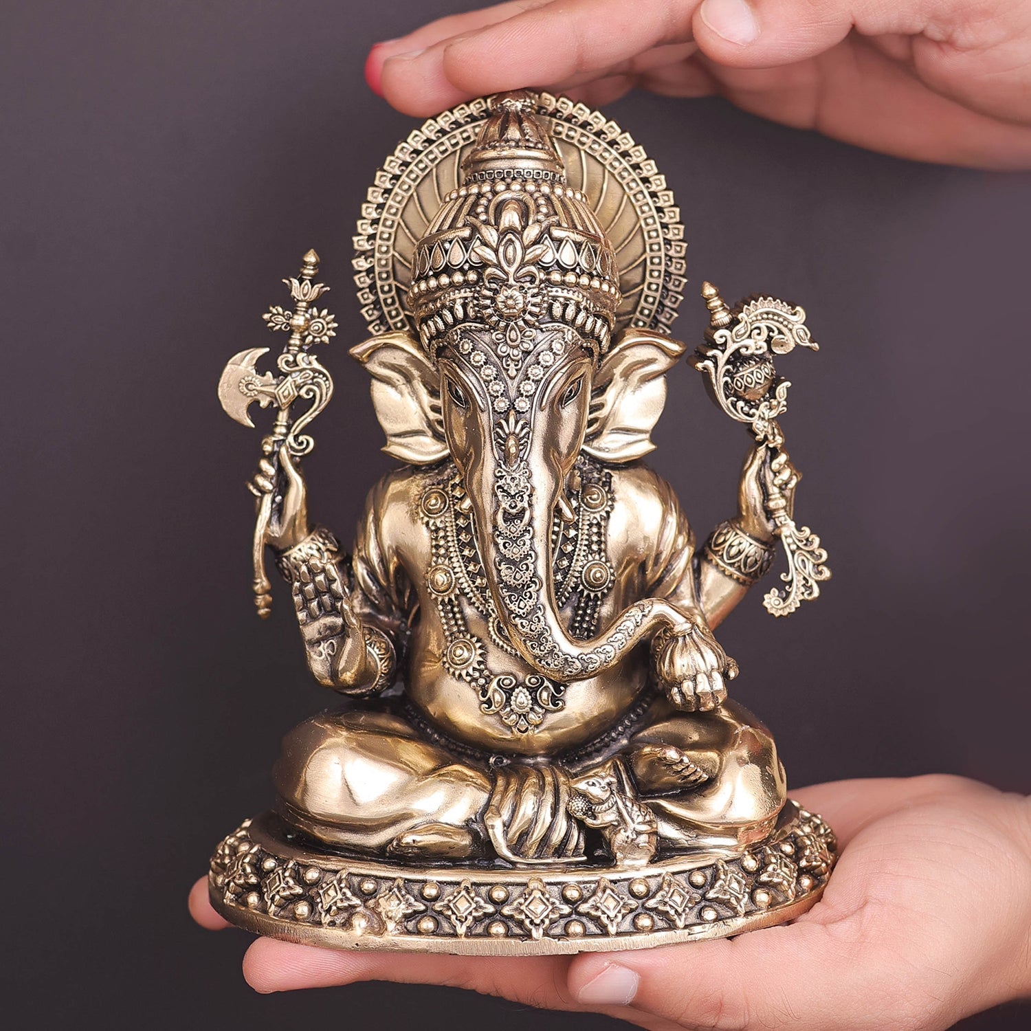 Brass Superfine Ganesha Idol Intricately Crafted 6.5 Inch - Image 3