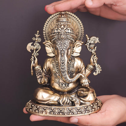 Brass Superfine Ganesha Idol Intricately Crafted 6.5 Inch by vendor-unknown - Hindu Gods (View 3)