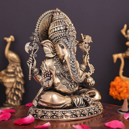 Brass Superfine Ganesha Idol Intricately Crafted 6.5 Inch by vendor-unknown - Hindu Gods (View 5)