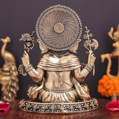 Brass Superfine Ganesha Idol Intricately Crafted 6.5 Inch by vendor-unknown - Hindu Gods (View 6)