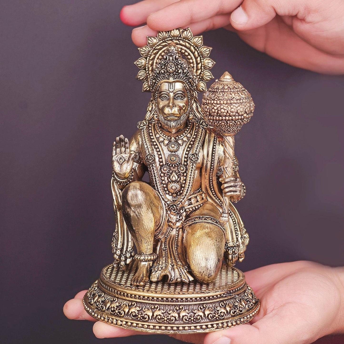 Brass Superfine Hanuman Idol For Temple Decor 7 Inch