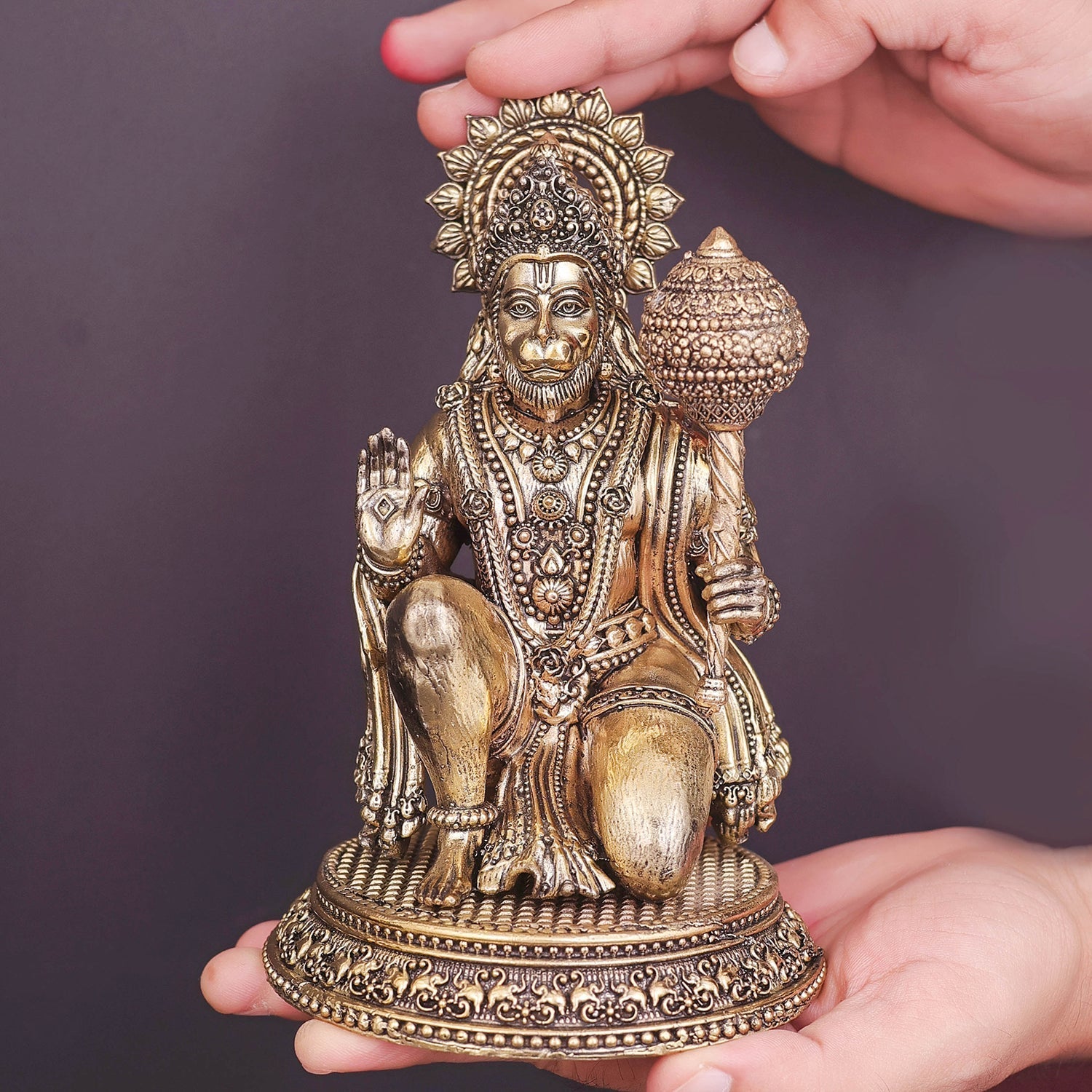 Brass Superfine Hanuman Idol For Temple Decor 7 Inch - Image 3