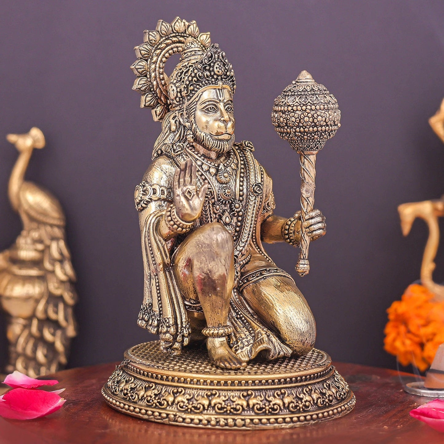 Brass Superfine Hanuman Idol For Temple Decor 7 Inch
