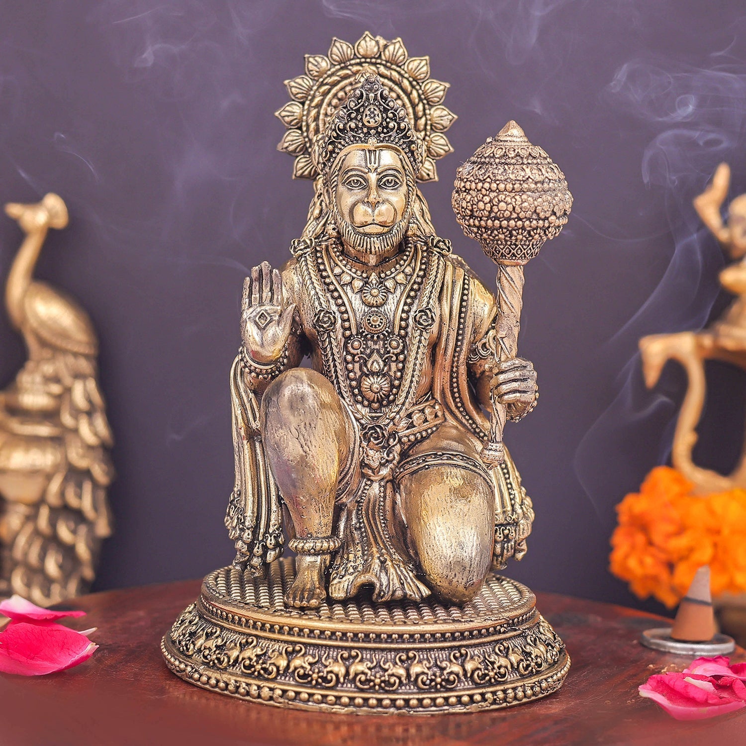 Brass Superfine Hanuman Idol For Temple Decor 7 Inch - Image 7