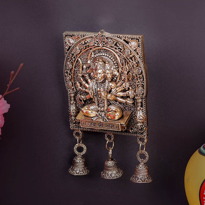 Brass Superfine Panchamukhi Hanuman Wall Hanging with Bells 7 Inch by vendor-unknown - Hindu Gods (View 4)
