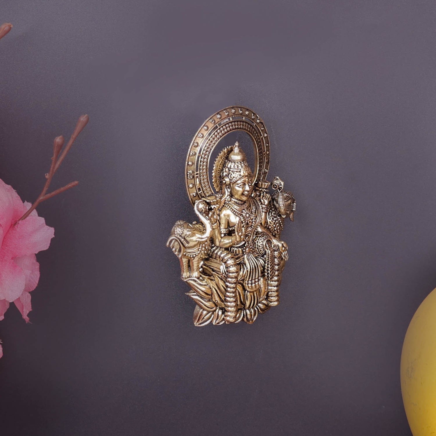 Brass Superfine Goddess Gajalakshmi Idol Wall Hanging 4 Inch - Image 4