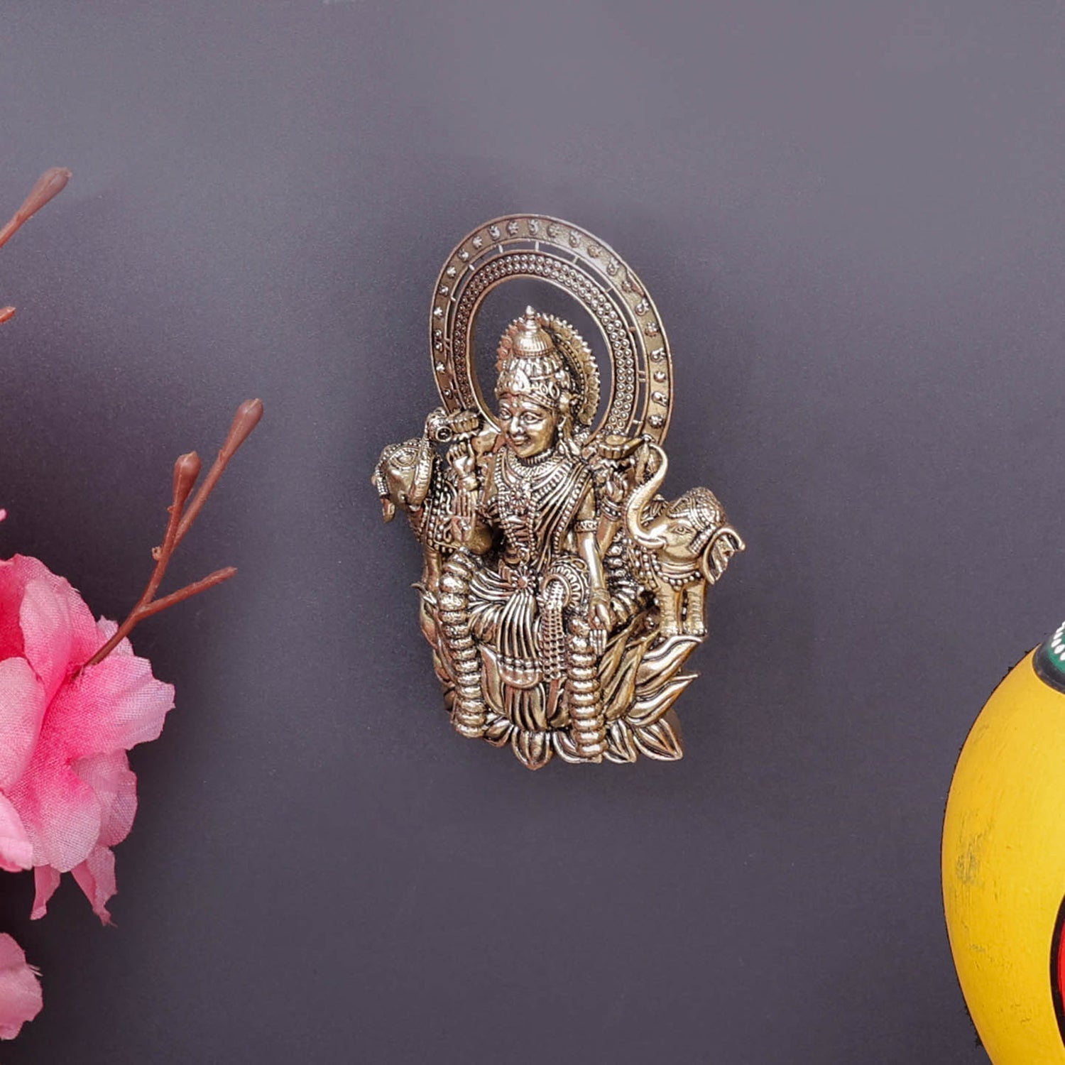 Brass Superfine Goddess Gajalakshmi Idol Wall Hanging 4 Inch - Image 5
