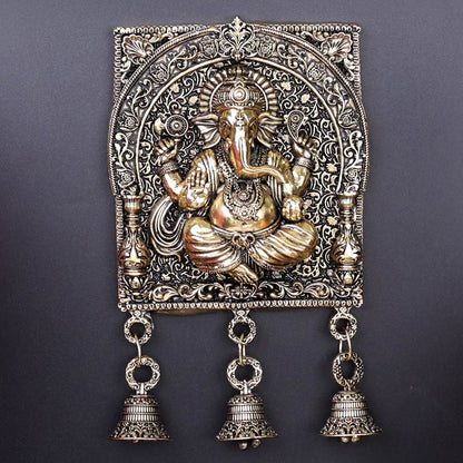 Brass Superfine Ganesha Wall Hanging With Bells 7 Inch by vendor-unknown - Hindu Gods (View 2)