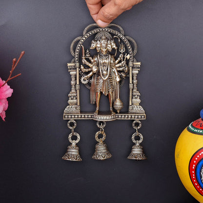 Brass Superfine Standing Panchamukhi Hanuman Wall Hanging with Bells 7 Inch by vendor-unknown - Hindu Gods (View 3)