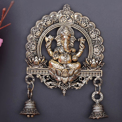 Brass Superfine Ganesha Wall Hanging With Bells 6 Inch by vendor-unknown - Hindu Gods (View 2)