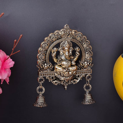 Brass Superfine Ganesha Wall Hanging With Bells 6 Inch by vendor-unknown - Hindu Gods (View 5)