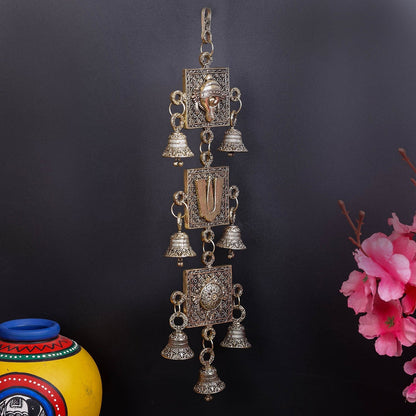 Brass Superfine Chakra Tilak and Conch With Bells Wall Hanging 13 Inch by vendor-unknown - Decor (View 4)