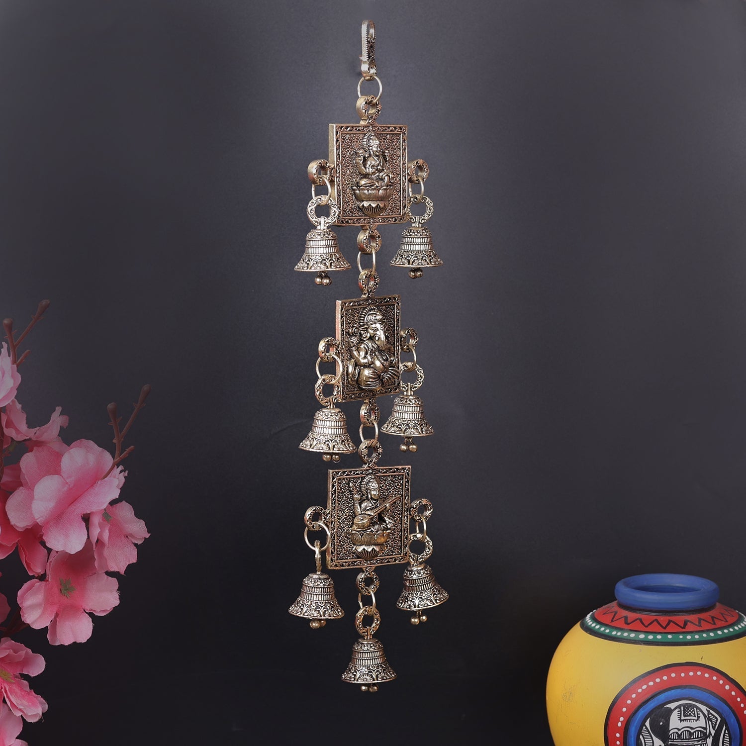 Brass Superfine Ganesha Lakshmi Saraswati Wall Hanging 13 Inch - Image 5