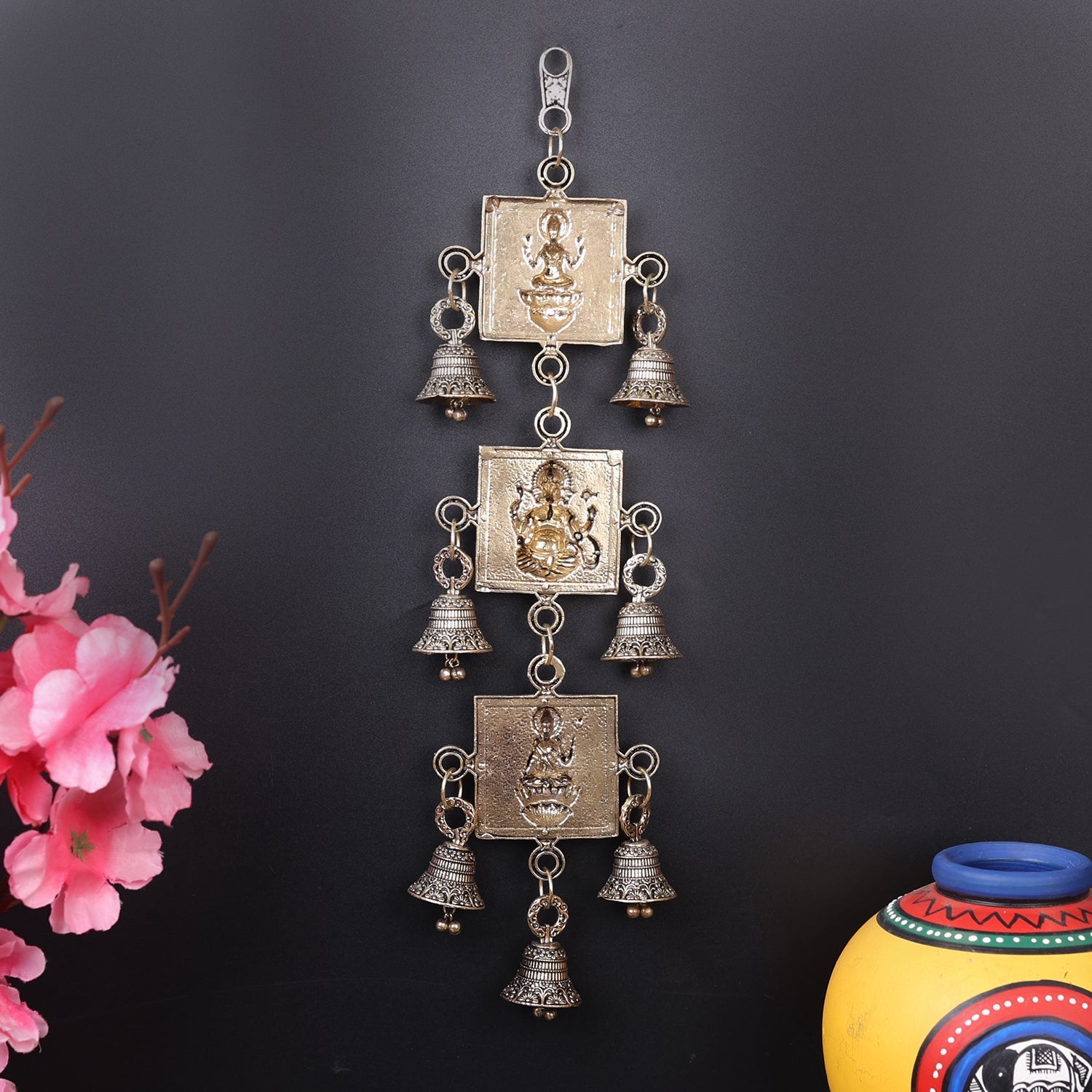 Brass Superfine Ganesha Lakshmi Saraswati Wall Hanging 13 Inch - Image 6