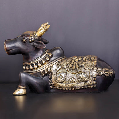 Brass Nandi Statue With Enhanced Carvings Black Patina Finish 15 Inch by vendor-unknown - Spiritual (View 5)