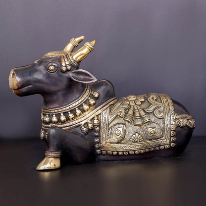 Brass Nandi Statue With Enhanced Carvings Black Patina Finish 15 Inch by vendor-unknown - Spiritual (View 4)