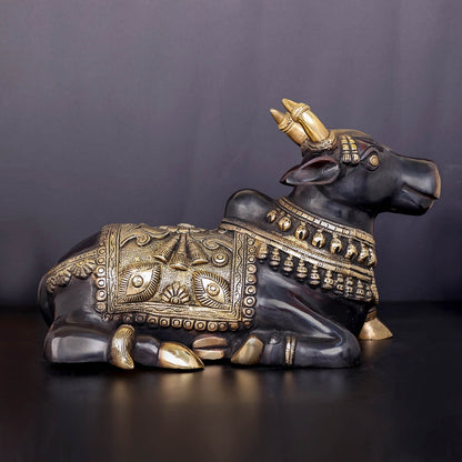 Brass Nandi Statue With Enhanced Carvings Black Patina Finish 15 Inch by vendor-unknown - Spiritual (View 3)
