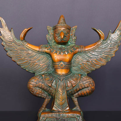 Brass Thai Garuda Idol with Open Wings Vahana of Lord Vishnu Orange Patina Finish 14 Inch by vendor-unknown - Hindu Gods (View 2)