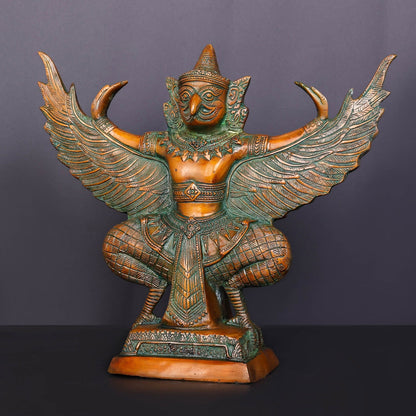 Brass Thai Garuda Idol with Open Wings Vahana of Lord Vishnu Orange Patina Finish 14 Inch by vendor-unknown - Hindu Gods (View 3)