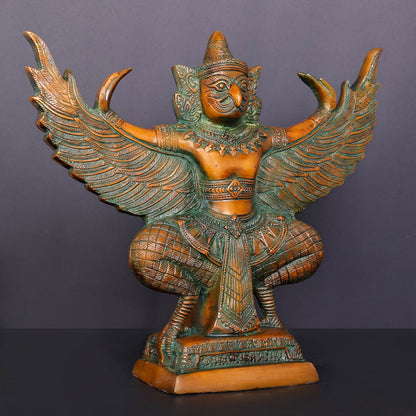 Brass Thai Garuda Idol with Open Wings Vahana of Lord Vishnu Orange Patina Finish 14 Inch by vendor-unknown - Hindu Gods (View 4)
