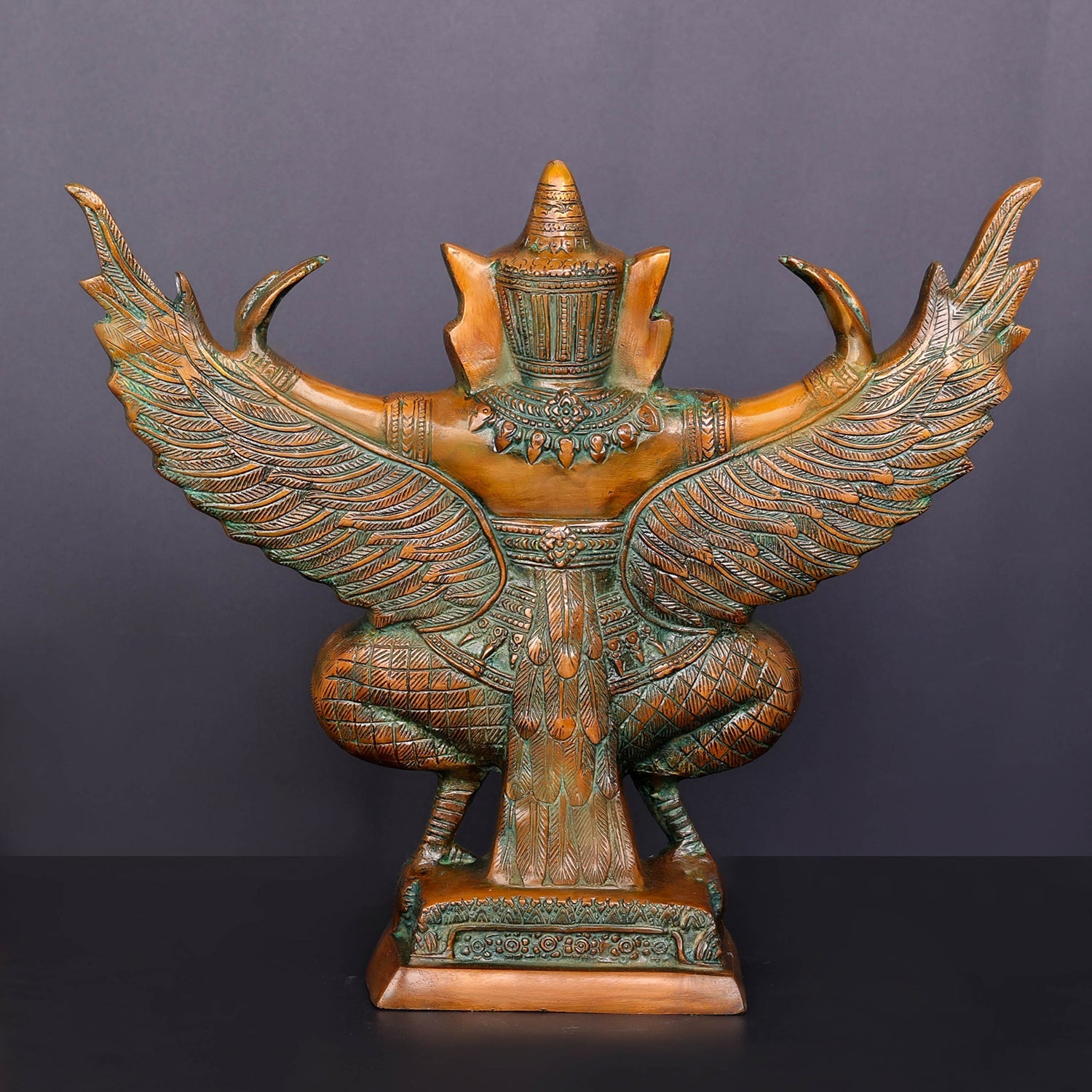 Brass Thai Garuda Idol with Open Wings Vahana of Lord Vishnu Orange Patina Finish 14 Inch - Image 5