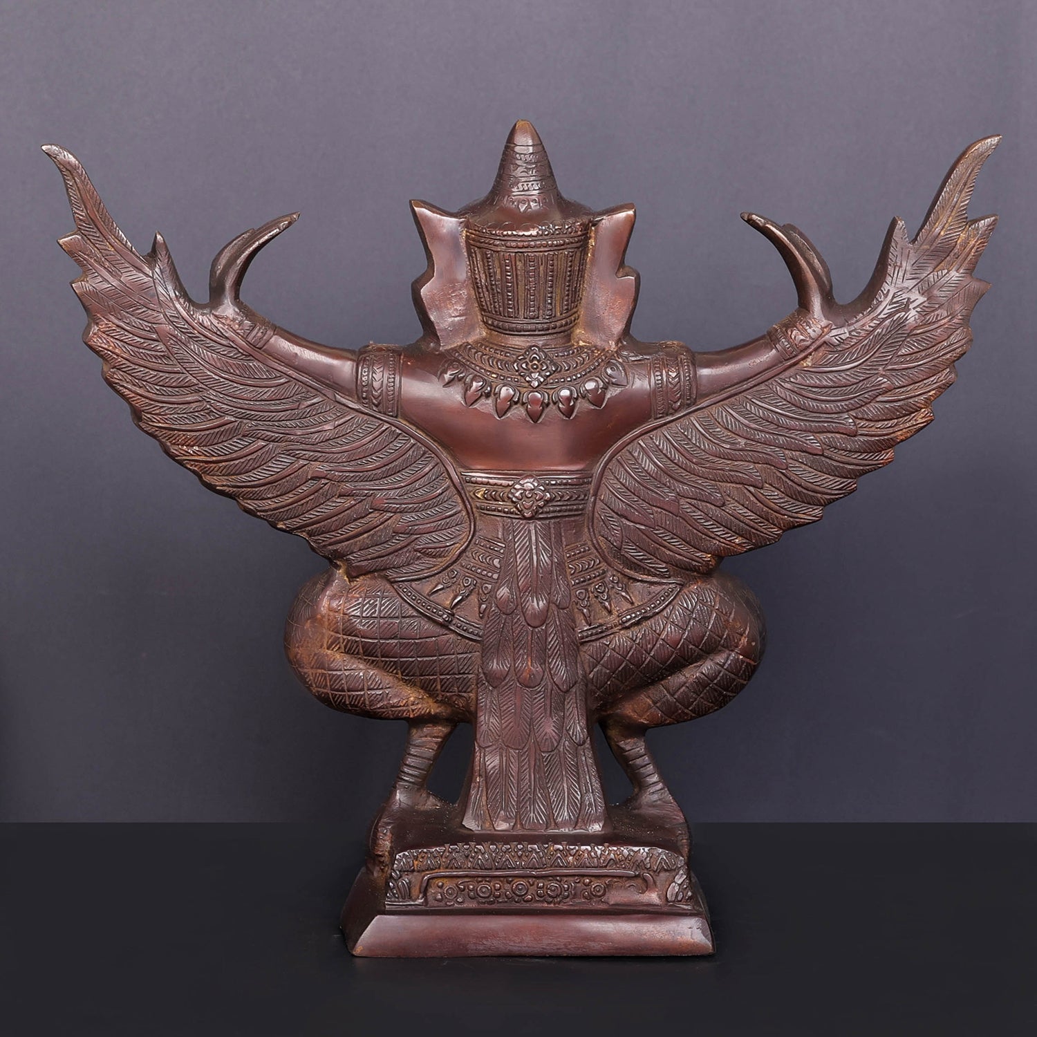 Brass Thai Garuda Idol with Open Wings Vahana of Lord Vishnu Antique Finish 14 Inch - Image 5