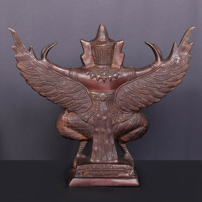 Brass Thai Garuda Idol with Open Wings Vahana of Lord Vishnu Antique Finish 14 Inch by vendor-unknown - Hindu Gods (View 5)