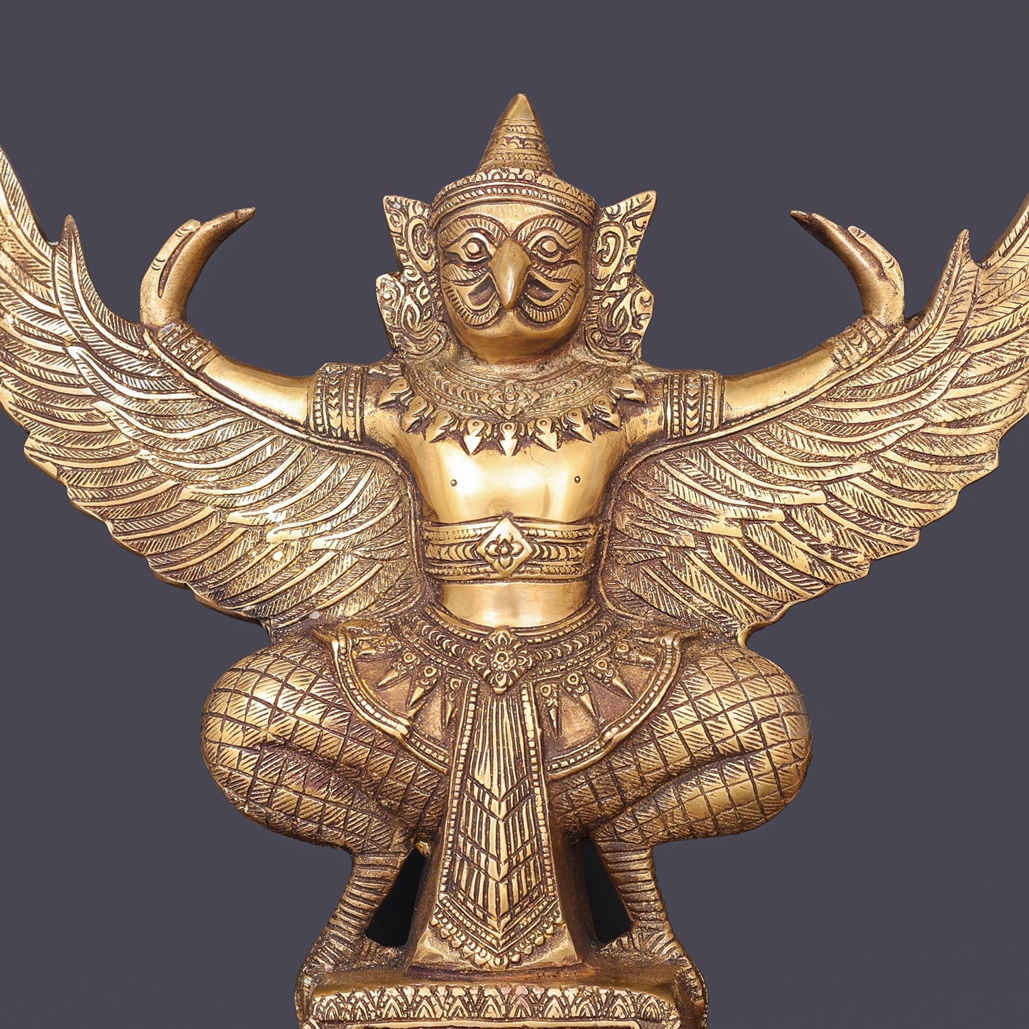 Brass Garuda Idol with Open Wings Vahana of Lord Vishnu Antique Finish 14 Inch - Image 2