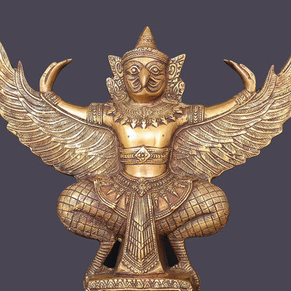 Brass Garuda Idol with Open Wings Vahana of Lord Vishnu Antique Finish 14 Inch by vendor-unknown - Hindu Gods (View 2)