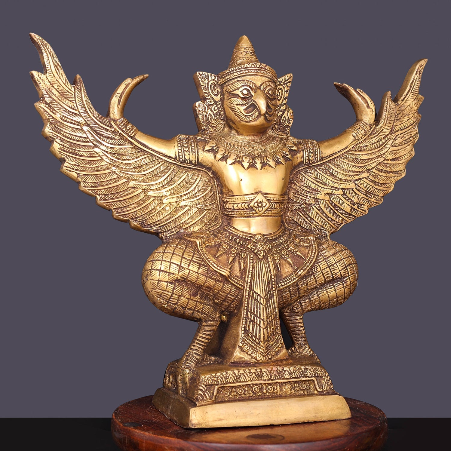 Brass Garuda Idol with Open Wings Vahana of Lord Vishnu Antique Finish 14 Inch - Image 4
