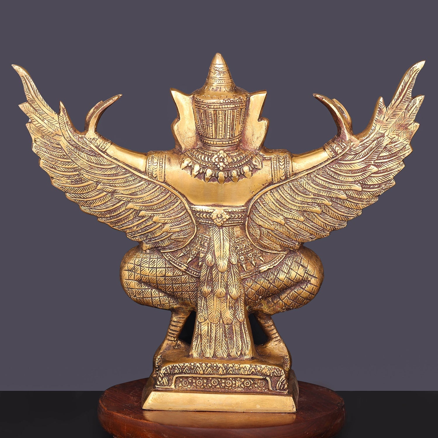 Brass Garuda Idol with Open Wings Vahana of Lord Vishnu Antique Finish 14 Inch - Image 5