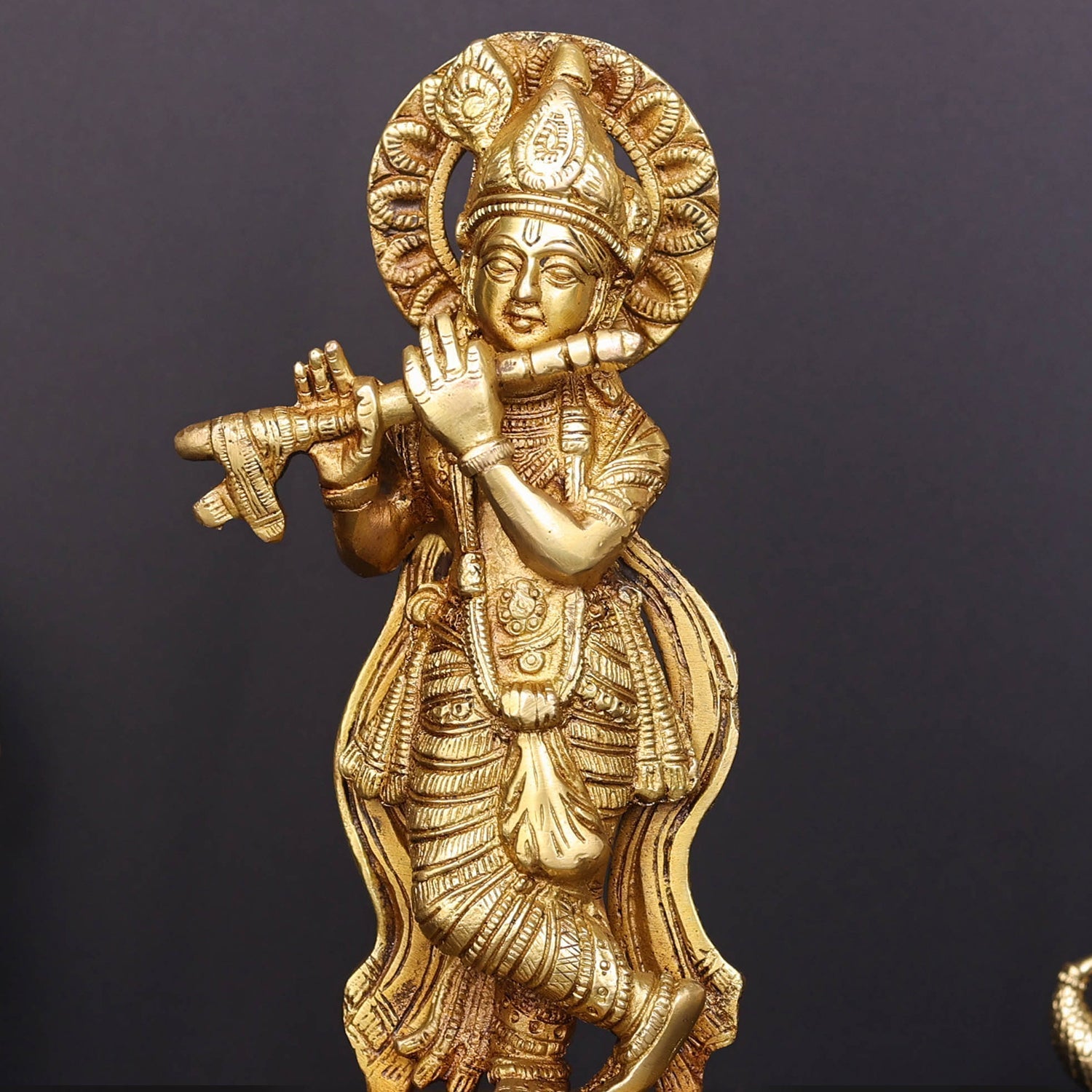 Brass Krishna Idol Golden Finish For Home Decor 8.5 Inch - Image 2