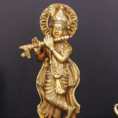 Brass Krishna Idol Golden Finish For Home Decor 8.5 Inch by vendor-unknown - Hindu Gods (View 2)