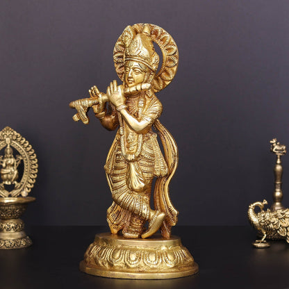 Brass Krishna Idol Golden Finish For Home Decor 8.5 Inch by vendor-unknown - Hindu Gods (View 4)