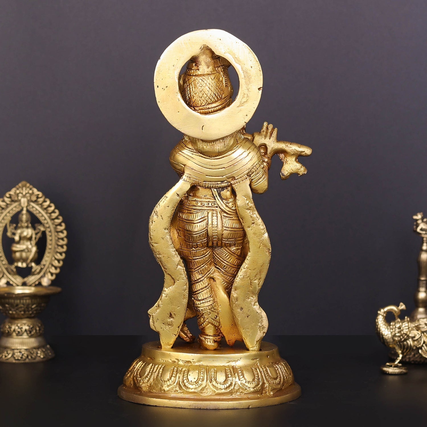 Brass Krishna Idol Golden Finish For Home Decor 8.5 Inch - Image 5