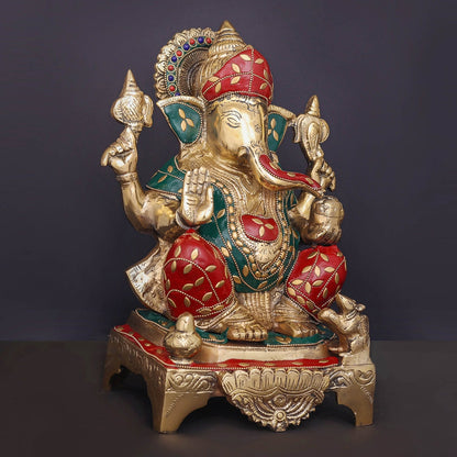 Brass Ganesha Statue Stone Work For Home Decor Showpiece 10 Inch by vendor-unknown - Hindu Gods (View 3)