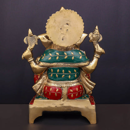 Brass Ganesha Statue Stone Work For Home Decor Showpiece 10 Inch by vendor-unknown - Hindu Gods (View 5)