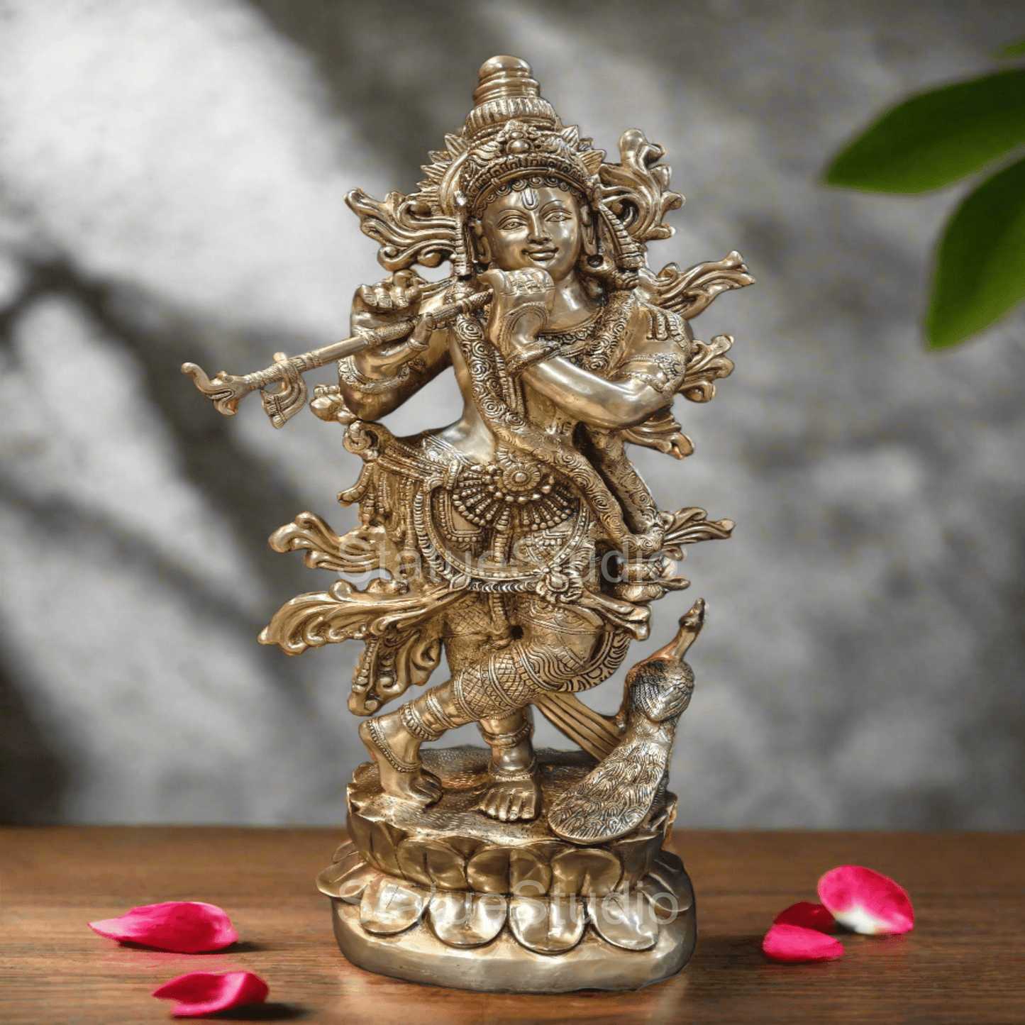 Brass Krishna Idol Finely Crafted 4 Feet by StatueStudio