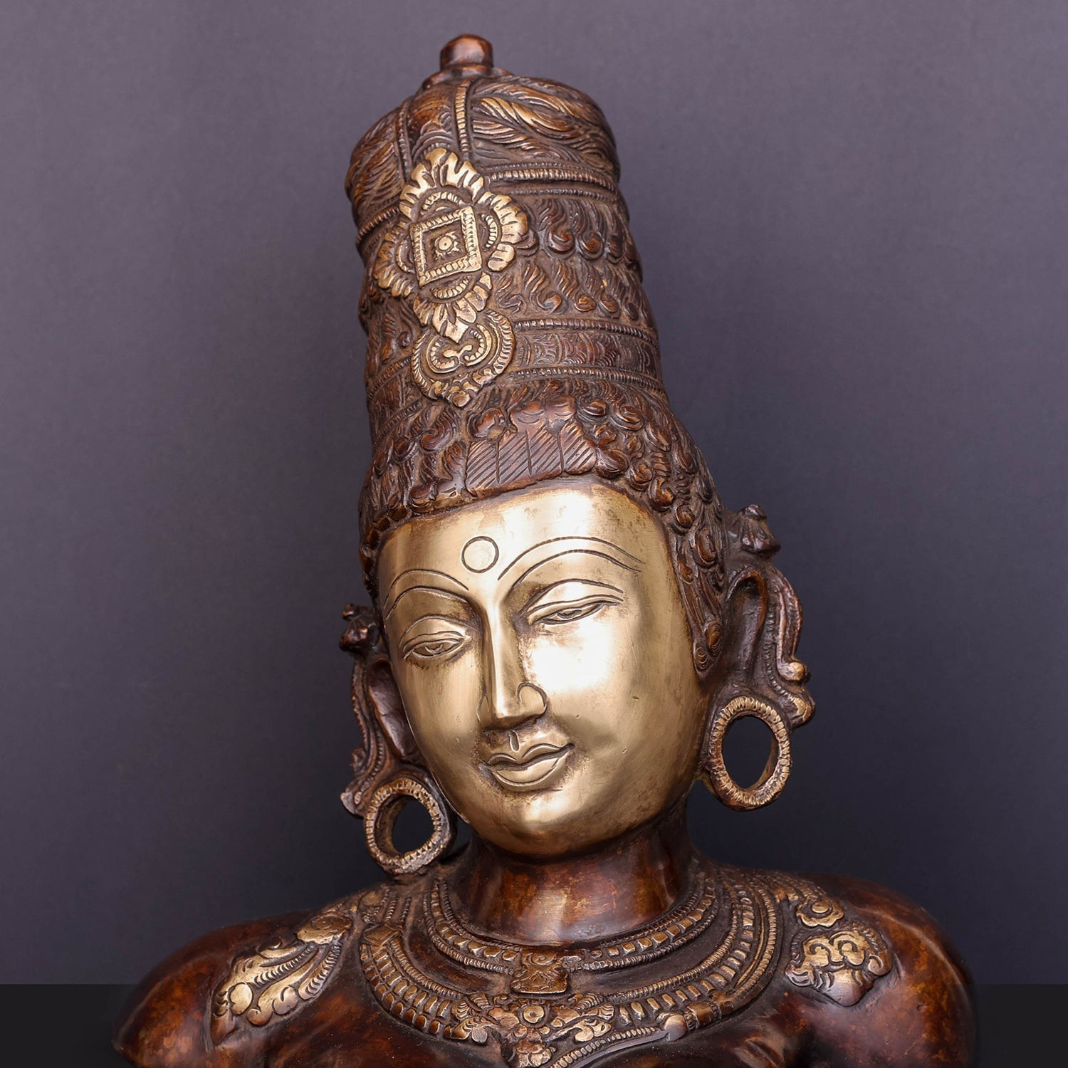 Brass Devi Parvati Bust Antique Finish Sculpture 12 Inch - Image 2